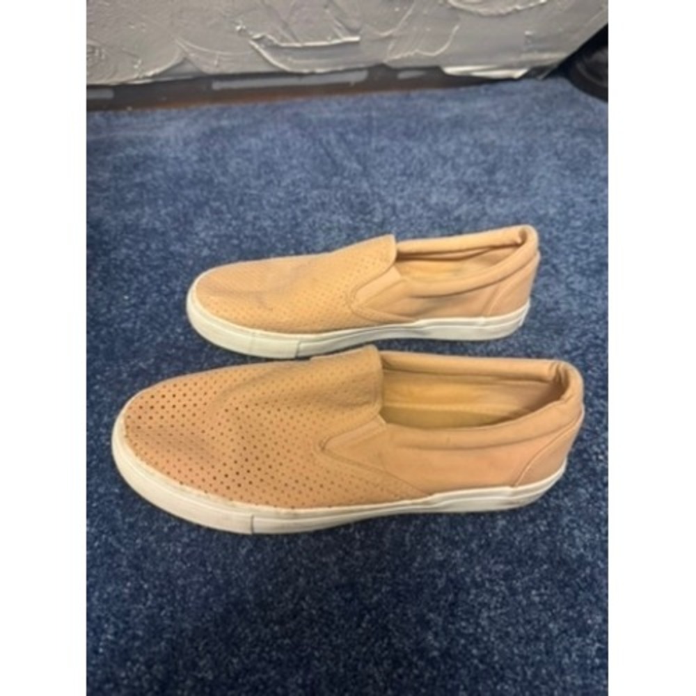 Tan Perforated Suede Slip On Sneakers Womens Size 8.5 Beige Loafer